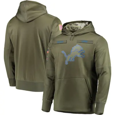 Men's Detroit Lions Olive 2018 Salute to Service Sideline Therma Performance Pullover Hoodie