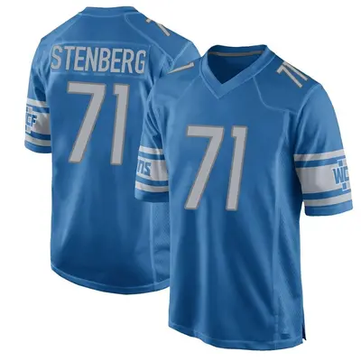 Men's Game Logan Stenberg Detroit Lions Blue Team Color Jersey