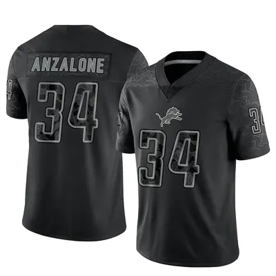 Men's Limited Alex Anzalone Detroit Lions Black Reflective Jersey