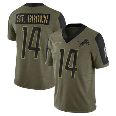 Men's Limited Amon-Ra St. Brown Detroit Lions Olive 2021 Salute To Service Jersey