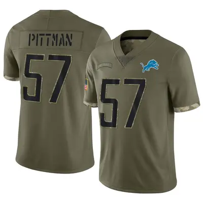 Men's Limited Anthony Pittman Detroit Lions Olive 2022 Salute To Service Jersey