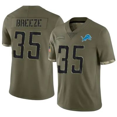 Men's Limited Brady Breeze Detroit Lions Olive 2022 Salute To Service Jersey