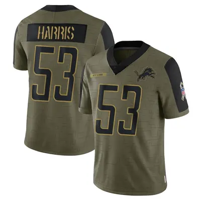 Men's Limited Charles Harris Detroit Lions Olive 2021 Salute To Service Jersey