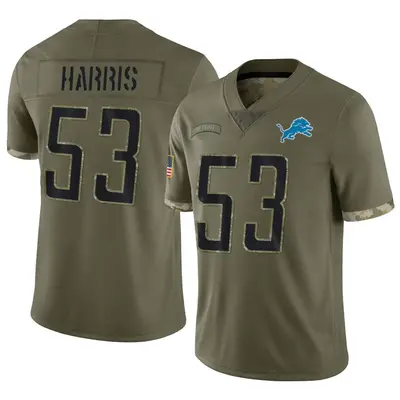 Men's Limited Charles Harris Detroit Lions Olive 2022 Salute To Service Jersey