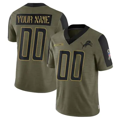Men's Limited Custom Detroit Lions Olive 2021 Salute To Service Jersey