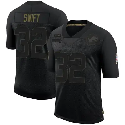 Men's Limited D'Andre Swift Detroit Lions Black 2020 Salute To Service Jersey