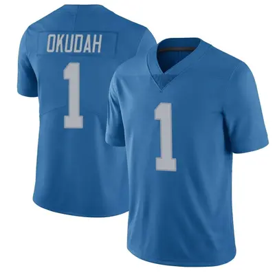 Men's Limited Jeff Okudah Detroit Lions Blue Throwback Vapor Untouchable Jersey