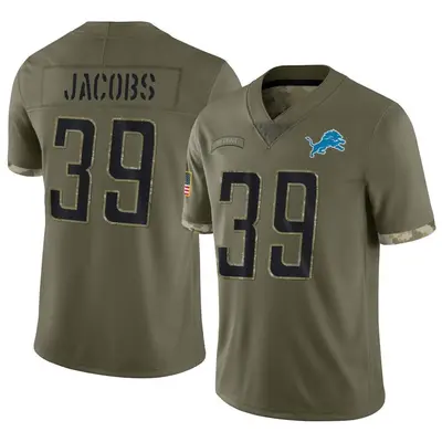 Men's Limited Jerry Jacobs Detroit Lions Olive 2022 Salute To Service Jersey