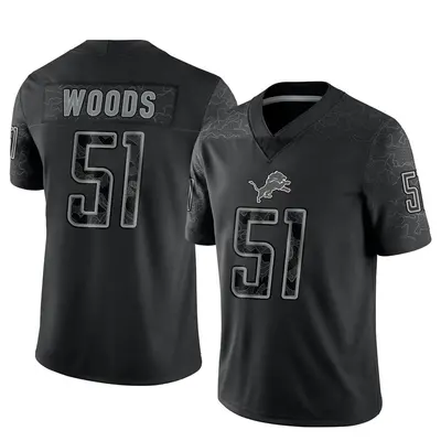 Men's Limited Josh Woods Detroit Lions Black Reflective Jersey