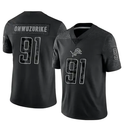 Men's Limited Levi Onwuzurike Detroit Lions Black Reflective Jersey