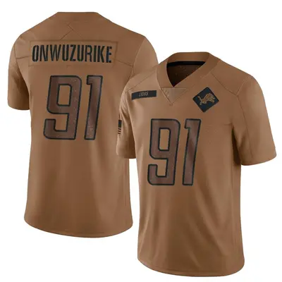 Men's Limited Levi Onwuzurike Detroit Lions Brown 2023 Salute To Service Jersey