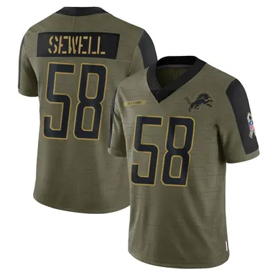 Men's Limited Penei Sewell Detroit Lions Olive 2021 Salute To Service Jersey
