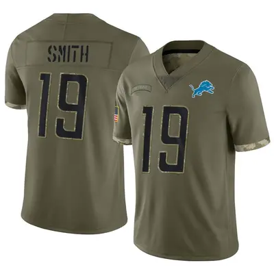 Men's Limited Saivion Smith Detroit Lions Olive 2022 Salute To Service Jersey