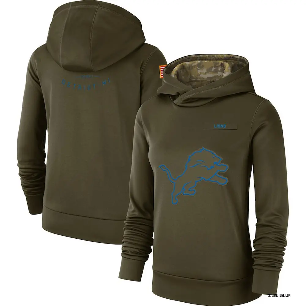 Women's Detroit Lions Olive 2018 Salute to Service Team Logo Performance Pullover Hoodie