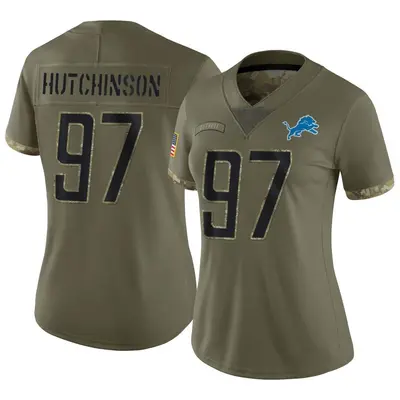 Women's Limited Aidan Hutchinson Detroit Lions Olive 2022 Salute To Service Jersey