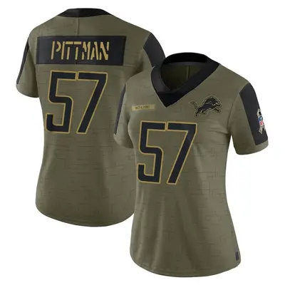 Women's Limited Anthony Pittman Detroit Lions Olive 2021 Salute To Service Jersey