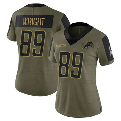 Women's Limited Brock Wright Detroit Lions Olive 2021 Salute To Service Jersey