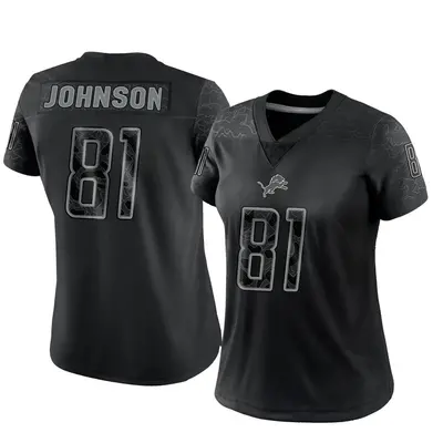 Women's Limited Calvin Johnson Detroit Lions Black Reflective Jersey