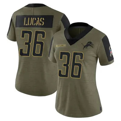 Women's Limited Chase Lucas Detroit Lions Olive 2021 Salute To Service Jersey