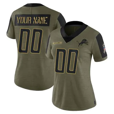 Women's Limited Custom Detroit Lions Olive 2021 Salute To Service Jersey
