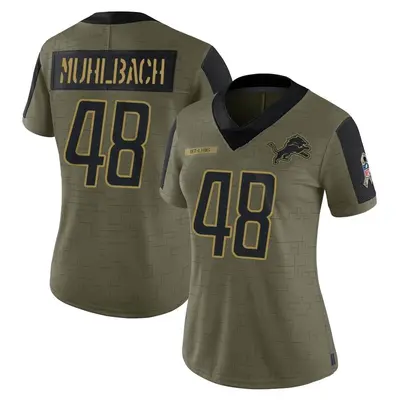 Women's Limited Don Muhlbach Detroit Lions Olive 2021 Salute To Service Jersey