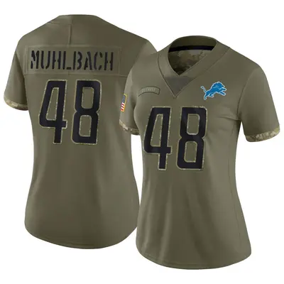 Women's Limited Don Muhlbach Detroit Lions Olive 2022 Salute To Service Jersey