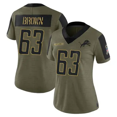 Women's Limited Evan Brown Detroit Lions Olive 2021 Salute To Service Jersey