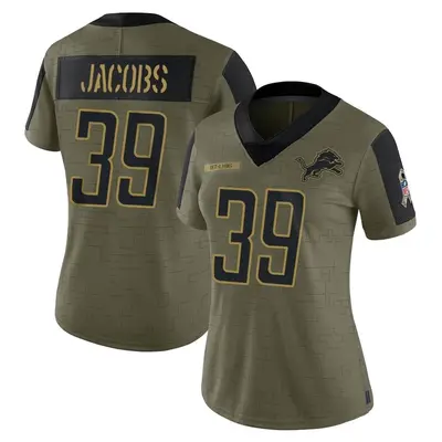 Women's Limited Jerry Jacobs Detroit Lions Olive 2021 Salute To Service Jersey
