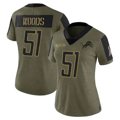 Women's Limited Josh Woods Detroit Lions Olive 2021 Salute To Service Jersey