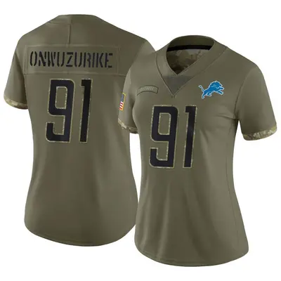 Women's Limited Levi Onwuzurike Detroit Lions Olive 2022 Salute To Service Jersey