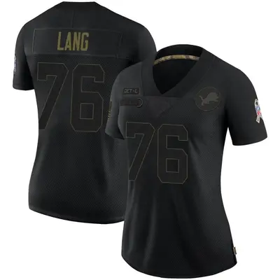 Women's Limited T.J. Lang Detroit Lions Black 2020 Salute To Service Jersey