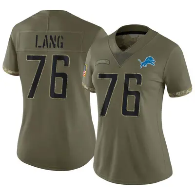 Women's Limited T.J. Lang Detroit Lions Olive 2022 Salute To Service Jersey