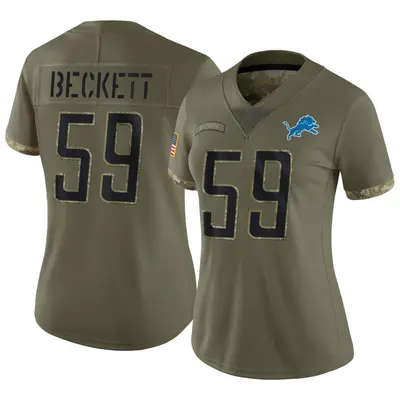 Women's Limited Tavante Beckett Detroit Lions Olive 2022 Salute To Service Jersey