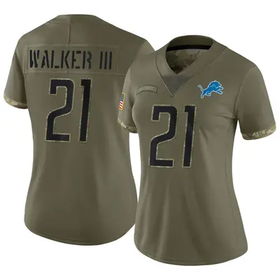 Women's Limited Tracy Walker III Detroit Lions Olive 2022 Salute To Service Jersey