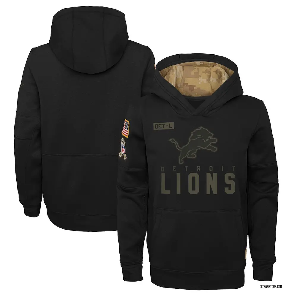 Youth Detroit Lions Black 2020 Salute to Service Pullover Performance Hoodie