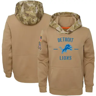 Youth Detroit Lions Khaki 2019 Salute to Service Therma Pullover Hoodie