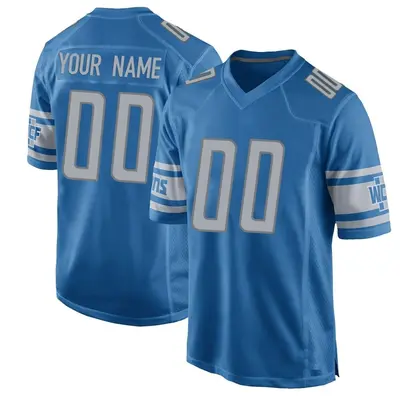 Youth Game Custom Detroit Lions Blue Team Color Jersey