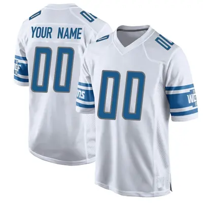 Youth Game Custom Detroit Lions White Jersey