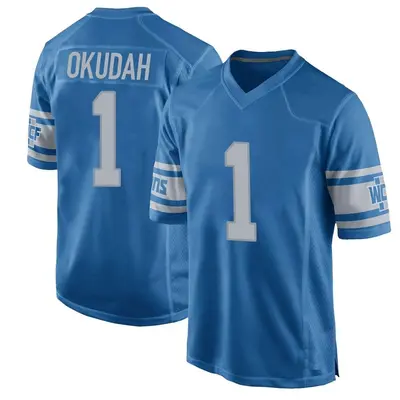 Youth Game Jeff Okudah Detroit Lions Blue Throwback Vapor Untouchable Jersey