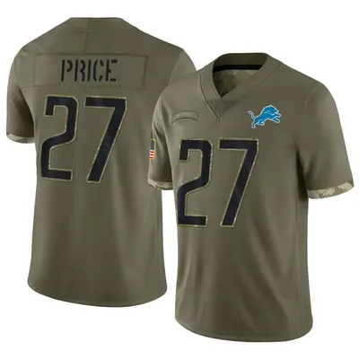 Youth Limited Bobby Price Detroit Lions Olive 2022 Salute To Service Jersey
