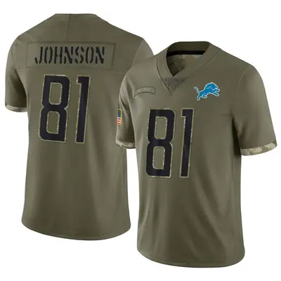 Youth Limited Calvin Johnson Detroit Lions Olive 2022 Salute To Service Jersey