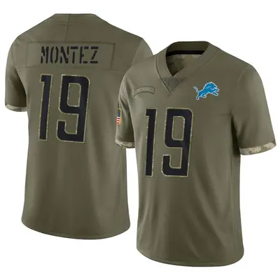 Youth Limited Steven Montez Detroit Lions Olive 2022 Salute To Service Jersey